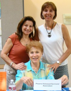 Representatives from the Phoenix Holocaust Survivors’ Association and Generations After share a booth at the Aug. 11 Valley of the Sun JCC open house. Clockwise from left are Cindy Katz, Janice Friebaum and Marion Weinzweig. Photo by Jan Hancock